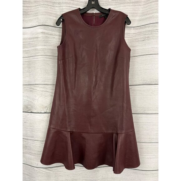 BCBG MaxAzria Sheridan Royal Port Flounce Faux Leather Dress Size S - Picture 1 of 4